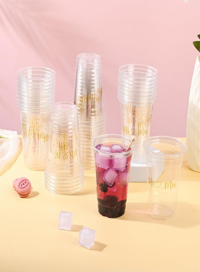 AimFun 100Pcs Mr and Mrs Plastic Cups Wedding Bridal Shower Disposable Party Cups Wedding Reception 12oz Clear Drinking Cup for Anniversary Birthday Party Supplies Decorations (100, Gold) - Image 5